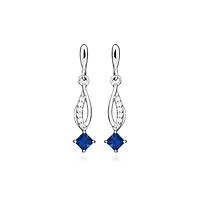 Earrings with Created Blue Sapphire and Cubic Zirconia in Sterling Silver