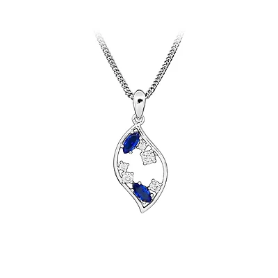 Pendant with Created Blue Sapphire and Cubic Zirconia in Sterling Silver with Chain