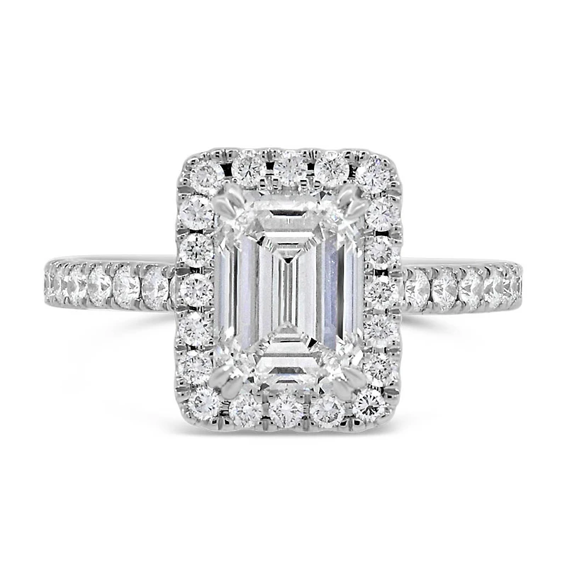 Emerald Cut Halo Engagement Ring with 2.65 Carat TW of Lab Created Diamonds in 14kt White Gold