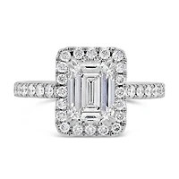 Emerald Cut Halo Engagement Ring with 2.65 Carat TW of Lab Created Diamonds in 14kt White Gold