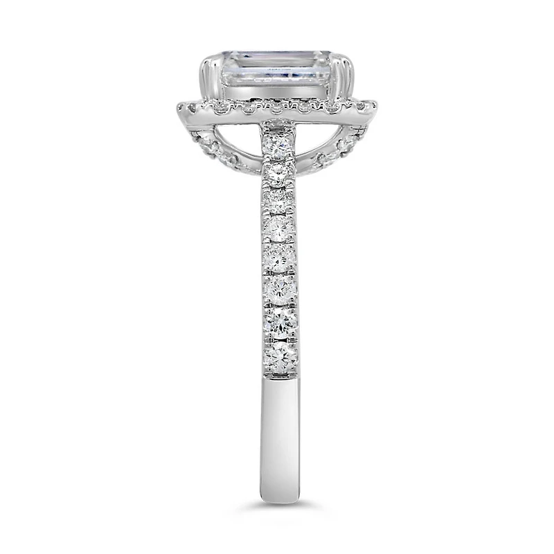 Emerald Cut Halo Engagement Ring with 2.65 Carat TW of Lab Created Diamonds in 14kt White Gold