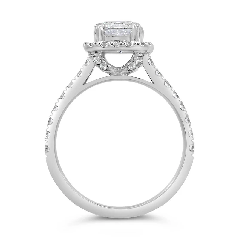 Emerald Cut Halo Engagement Ring with 2.65 Carat TW of Lab Created Diamonds in 14kt White Gold