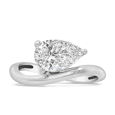 Pear East West Solitaire Engagement Ring with 2.00 Carat TW of Lab Created Diamonds in 14kt White Gold