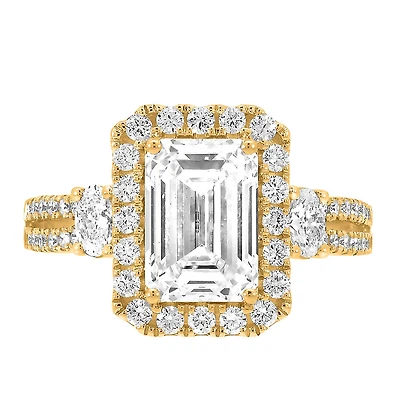 Emerald Cut Halo Engagement Ring with 3.40 Carat TW of Lab Created Diamonds in 14kt Yellow Gold