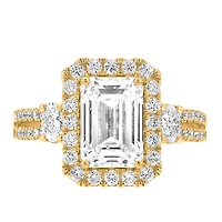 Emerald Cut Halo Engagement Ring with 3.40 Carat TW of Lab Created Diamonds in 14kt Yellow Gold