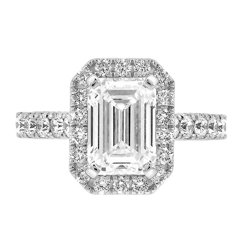 Emerald Cut Halo Engagement Ring with 3.95 Carat TW of Lab Created Diamonds in 14kt Yellow and White Gold