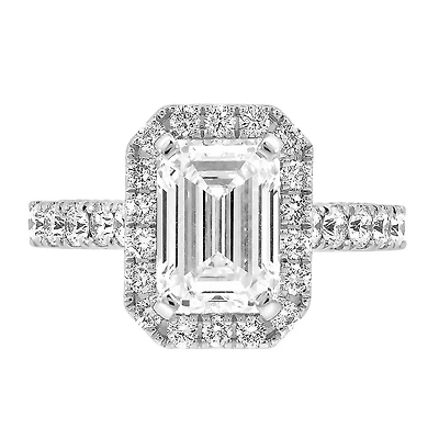 Emerald Cut Halo Engagement Ring with 3.95 Carat TW of Lab Created Diamonds in 14kt Yellow and White Gold