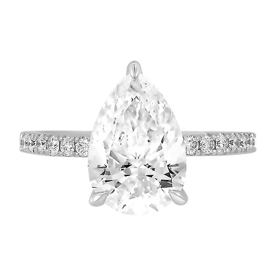 Pear Shape Engagement Ring with 3.50 Carat TW of Lab Created Diamonds in 14kt White Gold