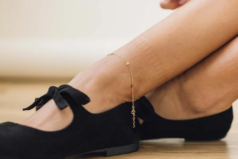 9″+1″ Station Heart Anklet in 10kt Yellow Gold