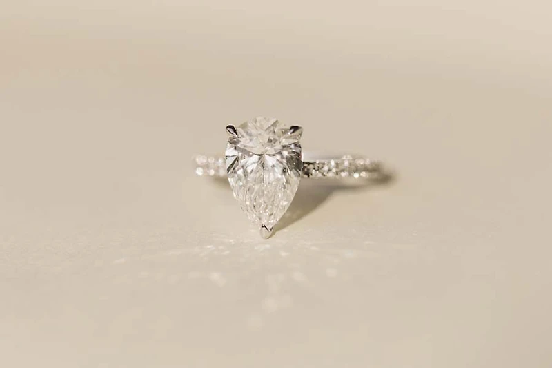 Pear Shape Engagement Ring with 3.50 Carat TW of Lab Created Diamonds in 14kt White Gold