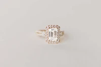 Emerald Cut Halo Engagement Ring with 3.40 Carat TW of Lab Created Diamonds in 14kt Yellow Gold