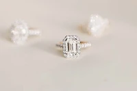 Emerald Cut Halo Engagement Ring with Carat TW of Lab Created Diamonds in 14kt Yellow Gold