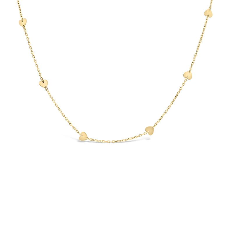 16″+2″ Station Heart Necklace in 10kt Yellow Gold