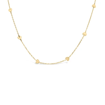 16″+2″ Station Heart Necklace in 10kt Yellow Gold