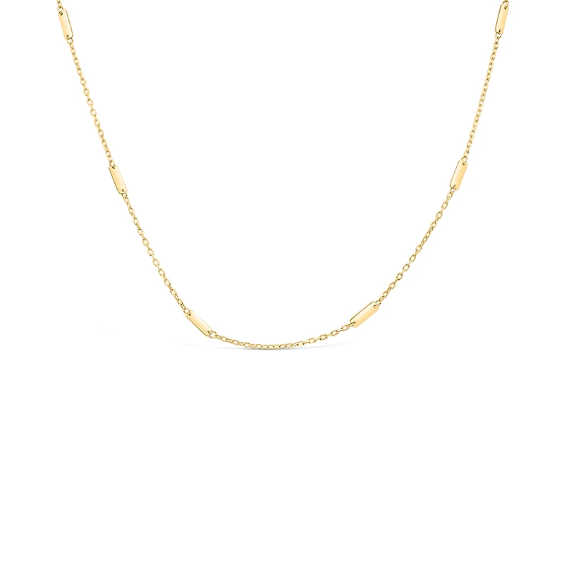 16″+2″ Station Bar Necklace in 10kt Yellow Gold