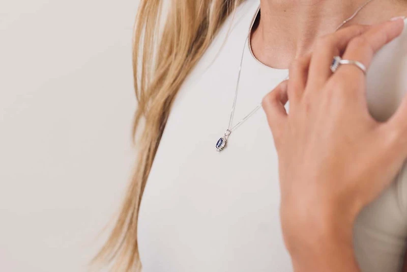Pendant with .15 Carat TW of Diamonds and Marquise Blue Sapphire in 14kt White Gold with Chain