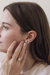 Earrings with .50 Carat TW of Diamonds and 7x5MM Opal in 14kt Yellow Gold