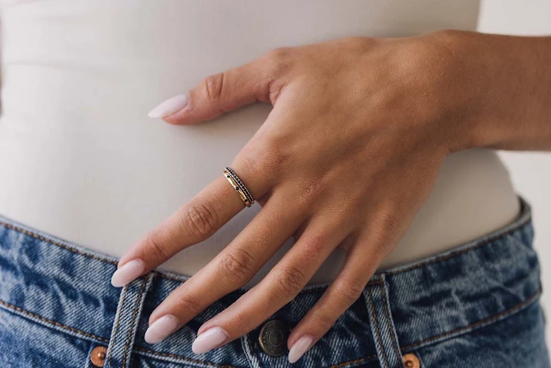 Stackable Ring with Blue Sapphire in 10kt Yellow Gold