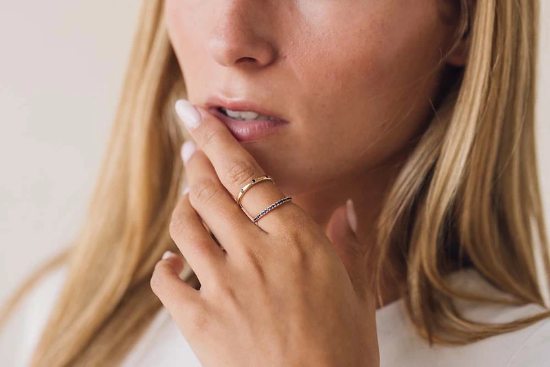 Stackable Ring with Blue Sapphire in 10kt Yellow Gold