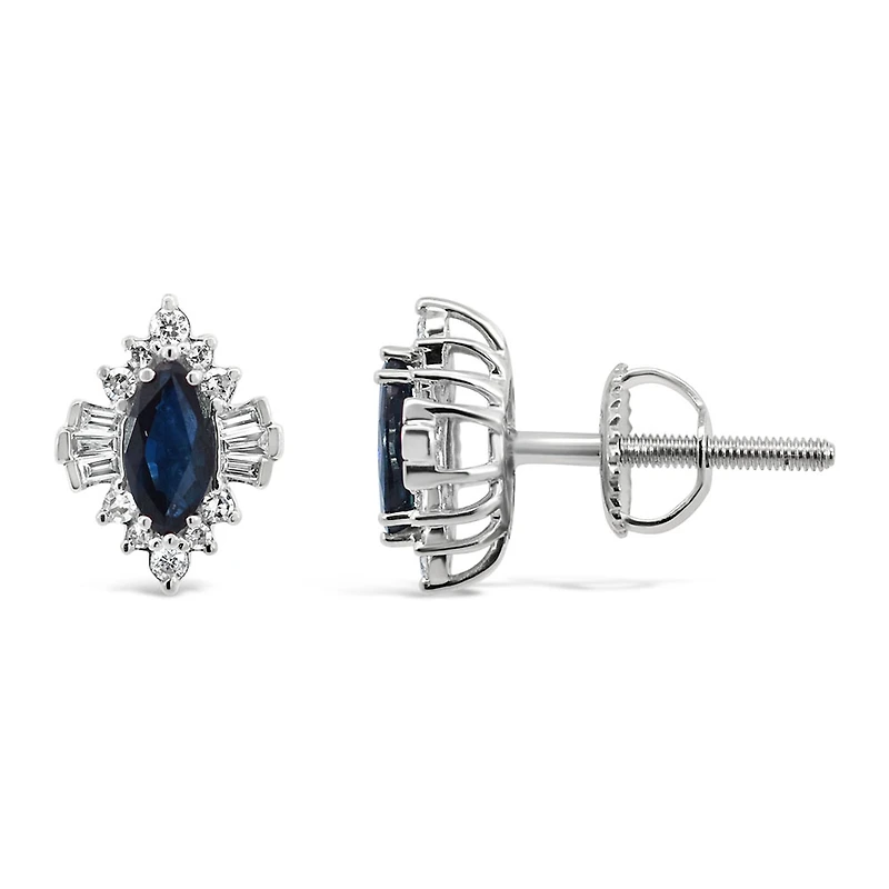 Earrings with .20 Carat TW of Diamonds and Marquise Blue Sapphire in 14kt White Gold