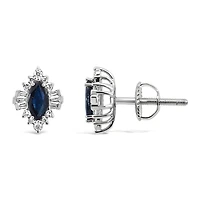 Earrings with .20 Carat TW of Diamonds and Marquise Blue Sapphire in 14kt White Gold