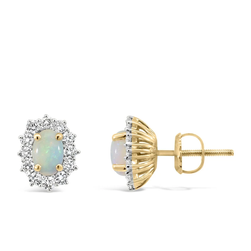 Earrings with .50 Carat TW of Diamonds and 7x5MM Opal in 14kt Yellow Gold