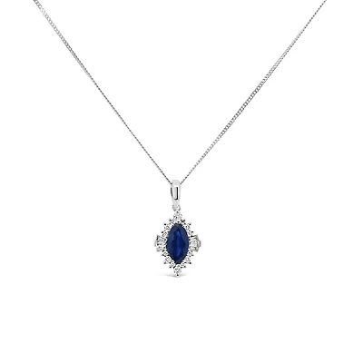 Pendant with .15 Carat TW of Diamonds and Marquise Blue Sapphire in 14kt White Gold with Chain