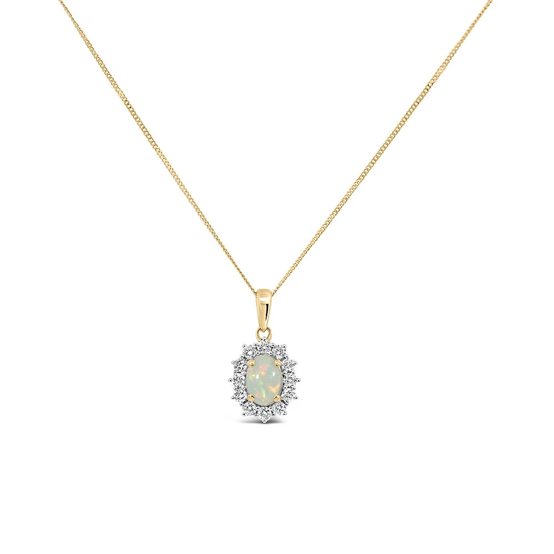 Pendant with .40 Carat TW of Diamonds and 7x5MM Opal in 14kt Yellow Gold with Chain