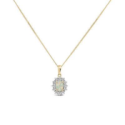 Pendant with .40 Carat TW of Diamonds and 7x5MM Opal in 14kt Yellow Gold with Chain