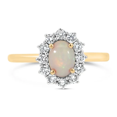 Ring with .40 Carat TW of Diamonds and 7x5MM Opal in 14kt Yellow Gold
