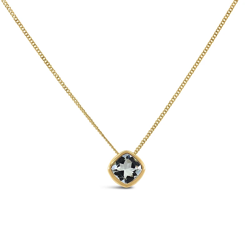 Bezel Pendant with 5mm Aquamarine in 10kt Yellow Gold with Chain