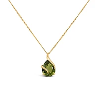 Pendant with 8x10mm Pear Peridot in 10kt Yellow Gold with Chain