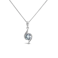 Pendant with Round Aquamarine in 10kt White Gold with Chain