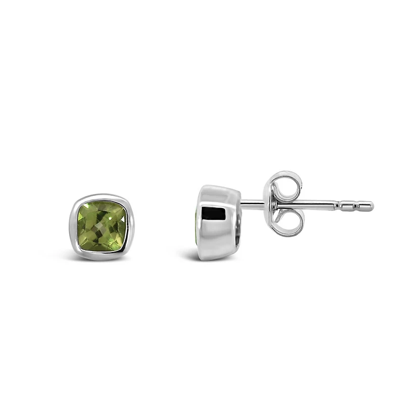 Bezel Earrings with 4mm Peridot in 10kt White Gold
