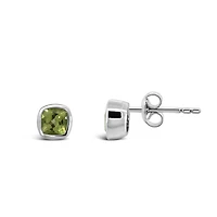Bezel Earrings with 4mm Peridot in 10kt White Gold