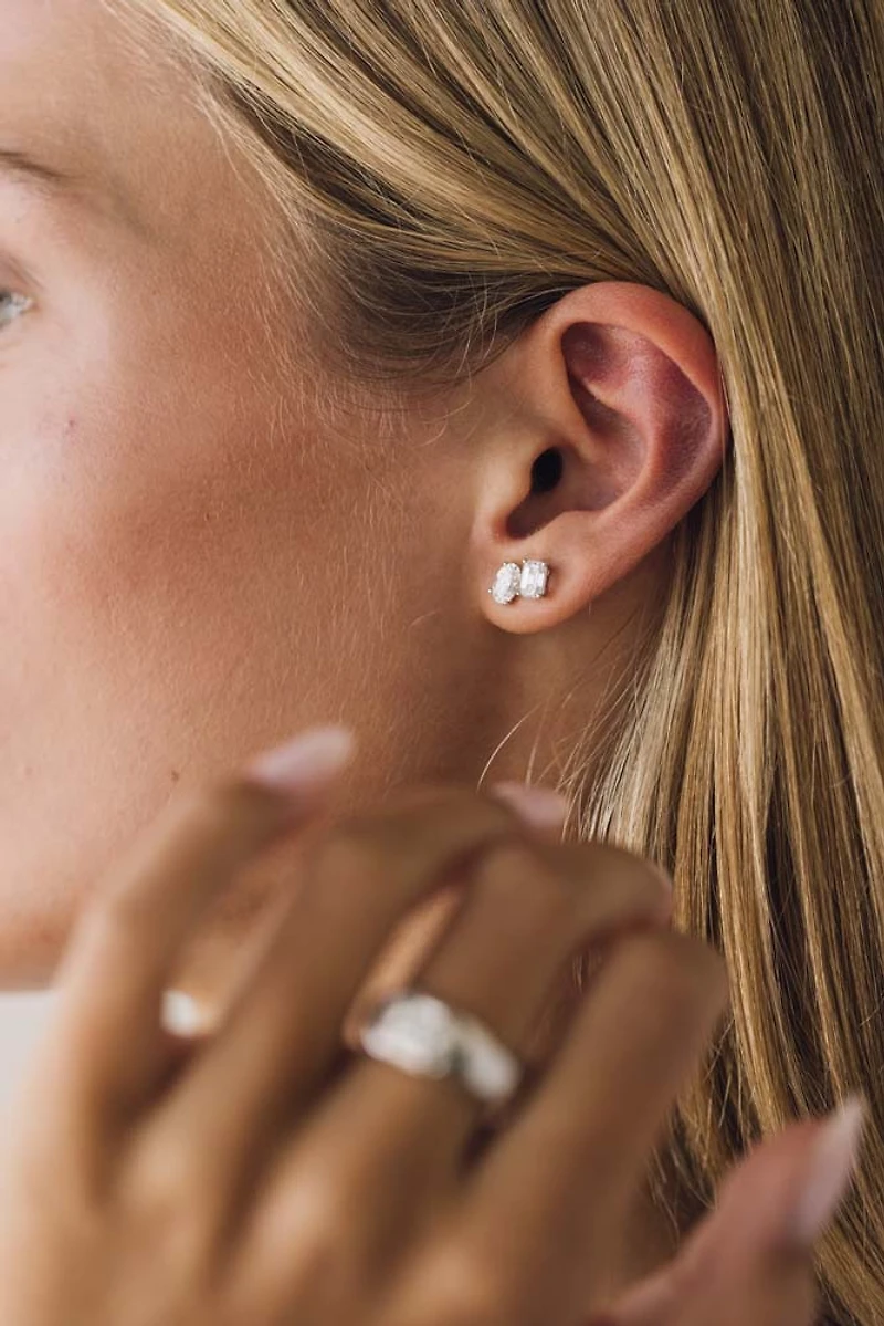 Emerald Shape Lab Created Diamonds Stud Earrings with 1.00 Carat TW in 14kt White Gold