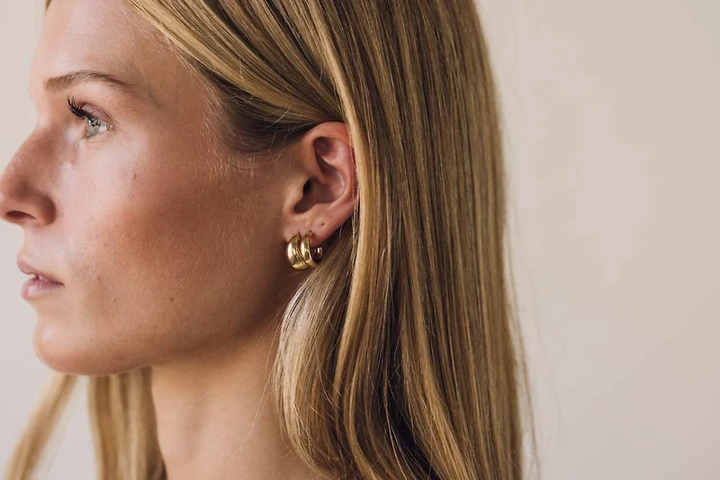 4MM Open Hoop Stud Earrings in Gold Plated Sterling Silver