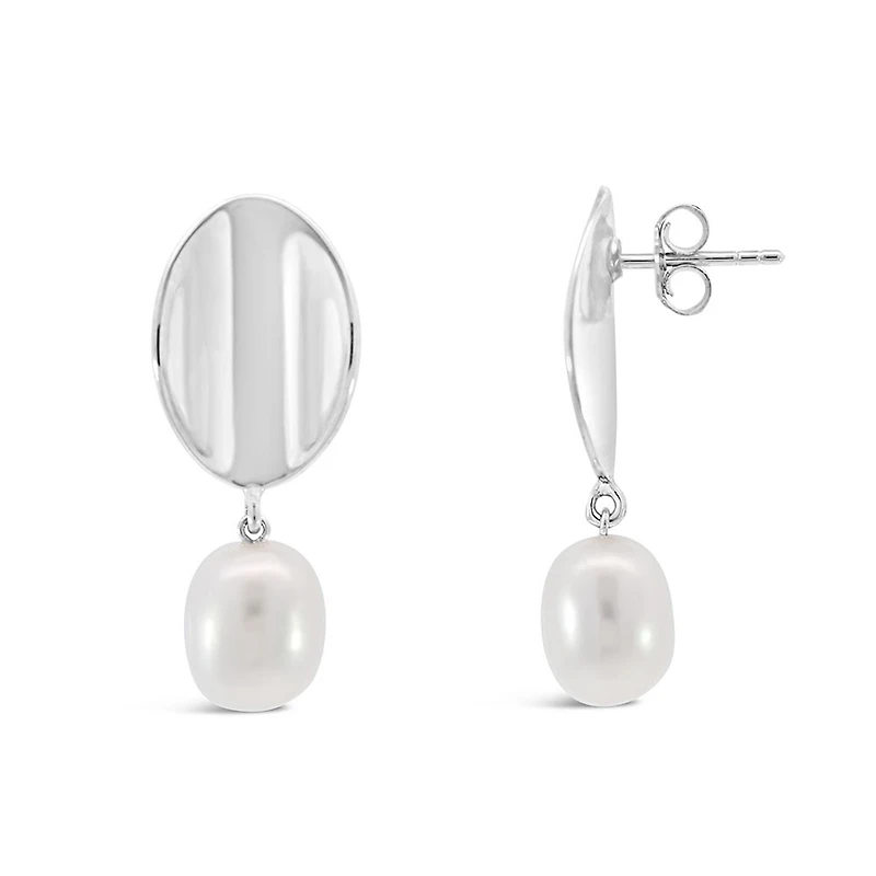 Freshwater Pearl Oval Drop Earrings in Sterling Silver