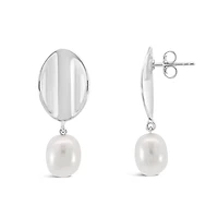 Freshwater Pearl Oval Drop Earrings in Sterling Silver