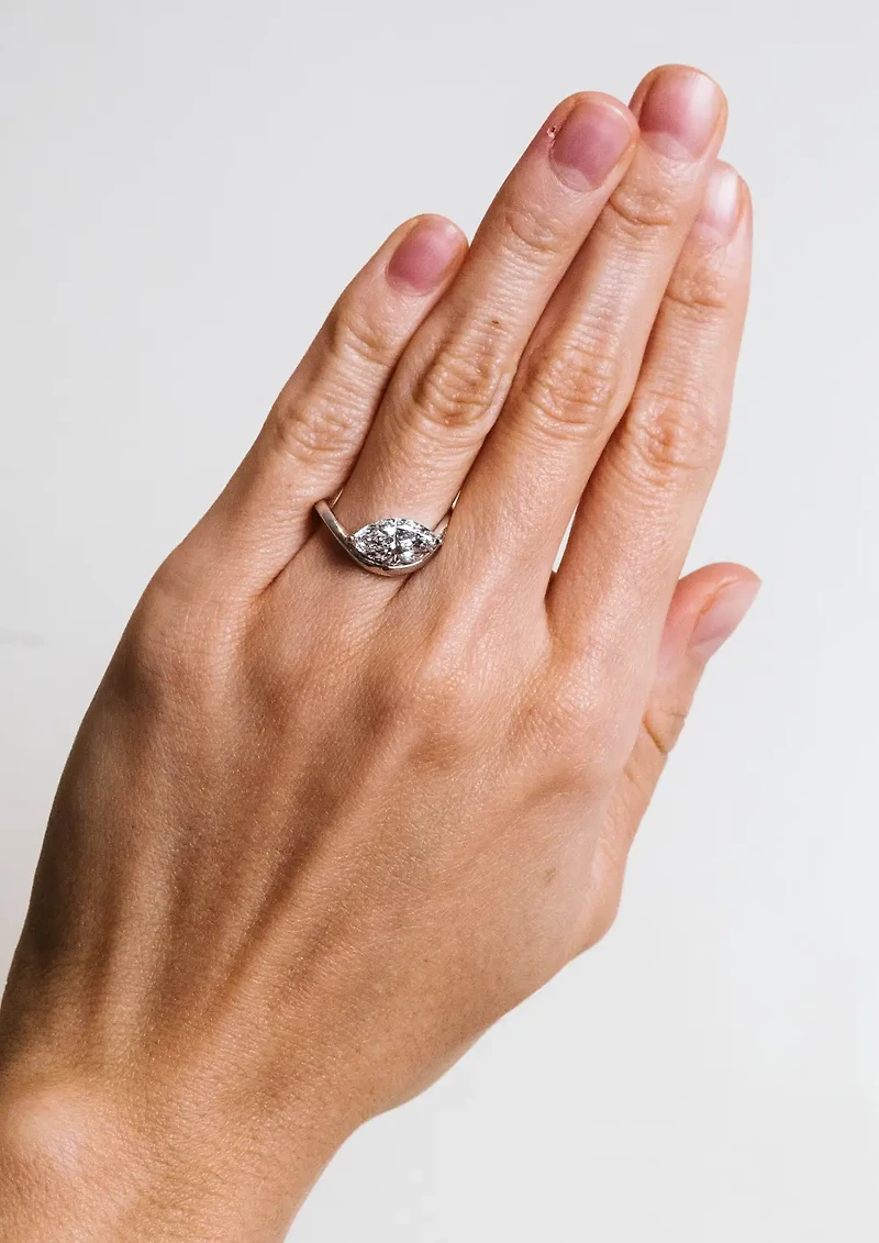 Marquise Engagement Ring with 1.50 Carat Lab Created Diamond in 14KT Yellow Gold