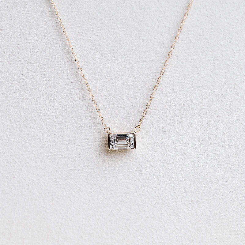 Emerald Cut Necklace with .50 Carat Lab Created Diamond in 10KT Yellow Gold