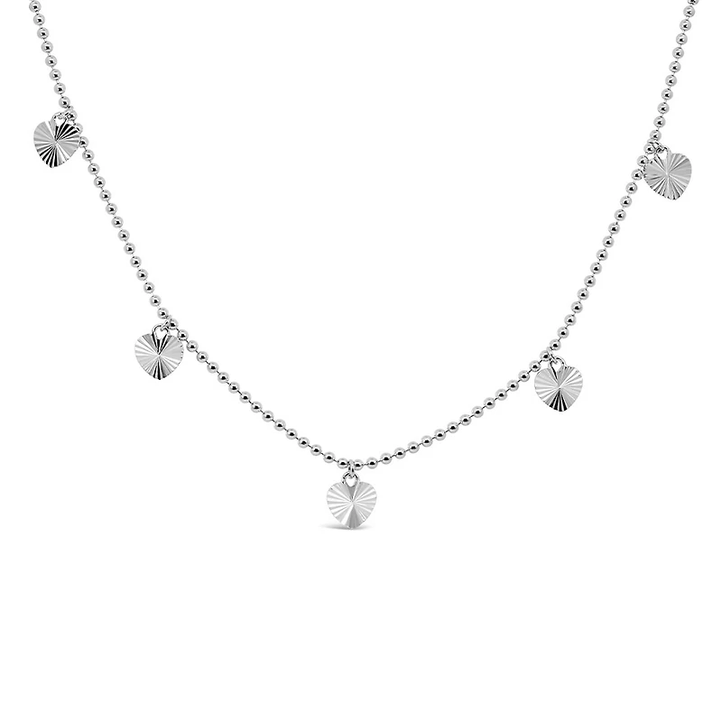 15.5″+2″ Diamond Cut Heart Shaped Silver Necklace