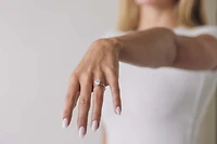 Hidden Halo Pear Shape Engagement Ring with 3.00 Carat TW Lab Created Diamond in 14kt White Gold