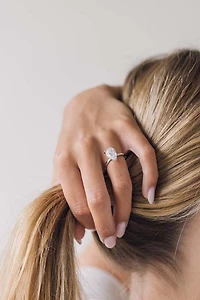 Hidden Halo Pear Shape Engagement Ring with 3.00 Carat TW Lab Created Diamond in 14kt White Gold