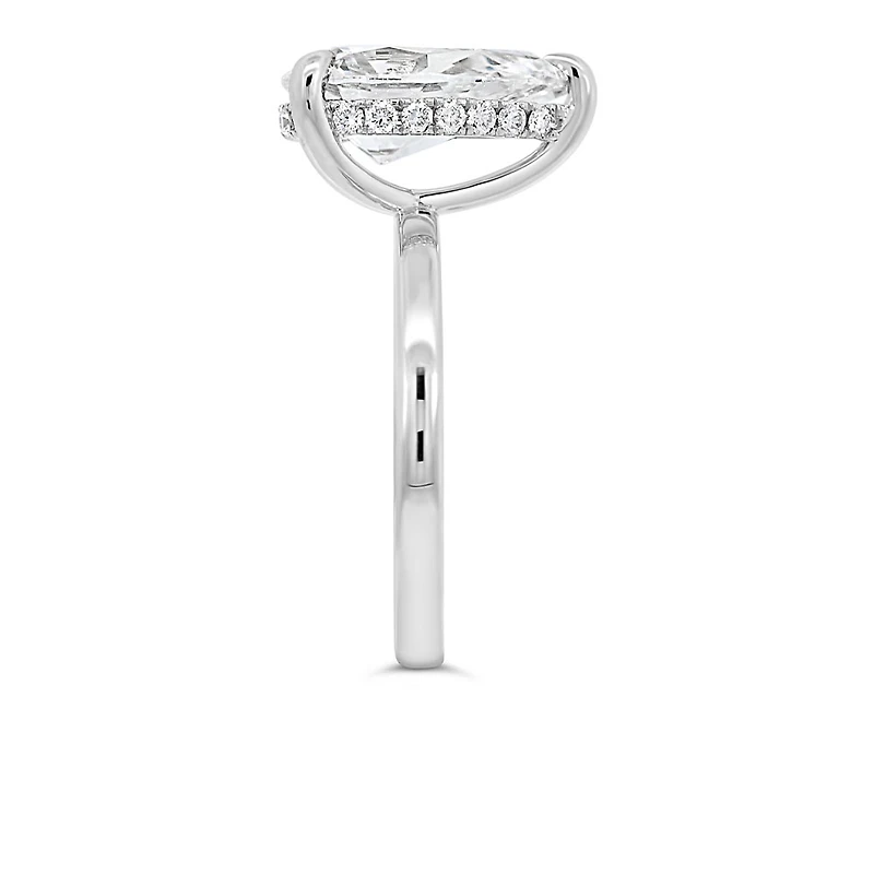 Hidden Halo Pear Shape Engagement Ring with 3.00 Carat TW Lab Created Diamond in 14kt White Gold