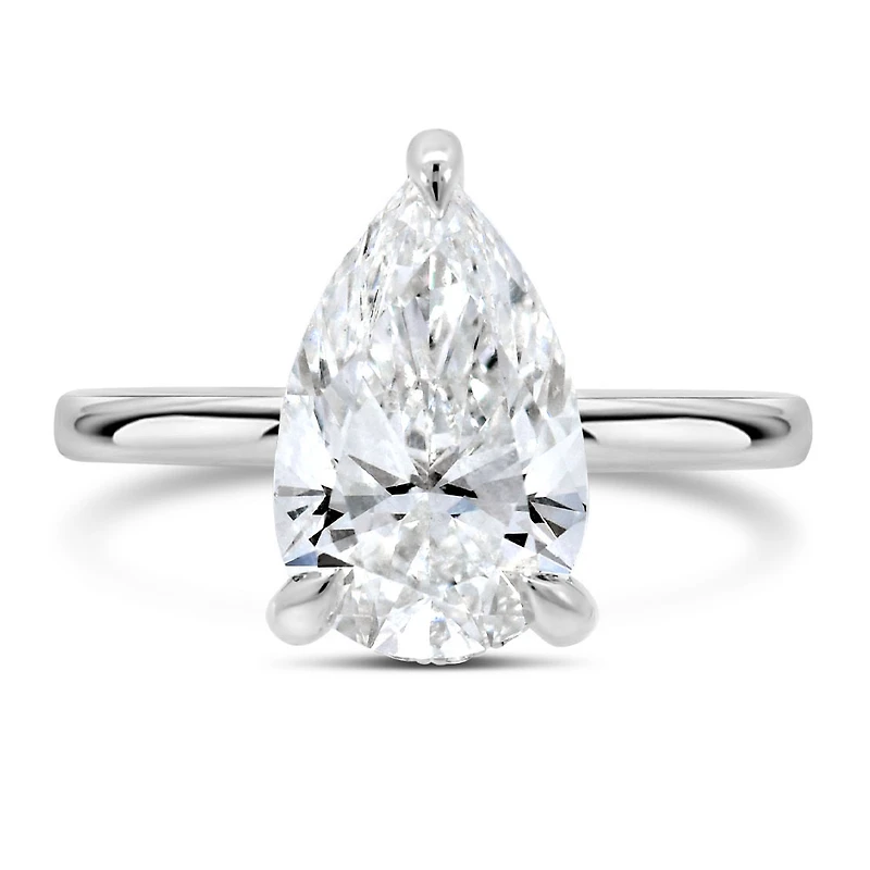 Hidden Halo Pear Shape Engagement Ring with 3.00 Carat TW Lab Created Diamond in 14kt White Gold