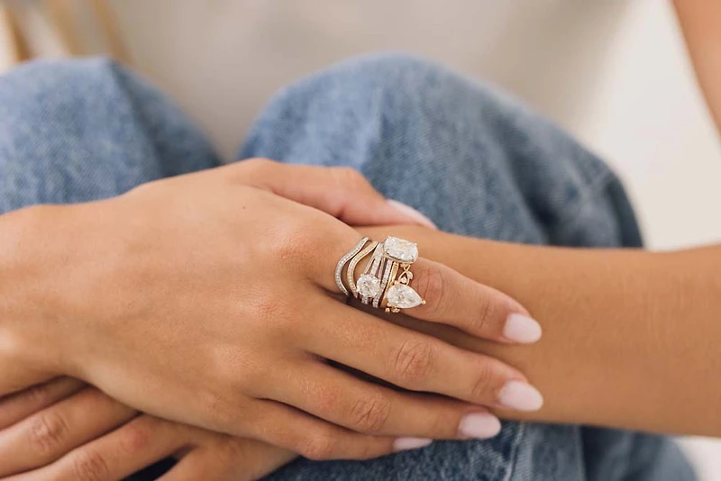 Curved Lab Created Diamond Wedding Band with .10 Carat TW in 14kt White Gold