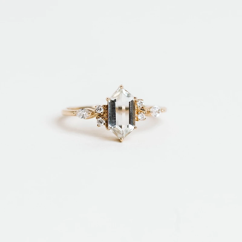 Diamond & Hexagon Green Amethyst Ring with 0.32ct TW  in 14KT Yellow Gold