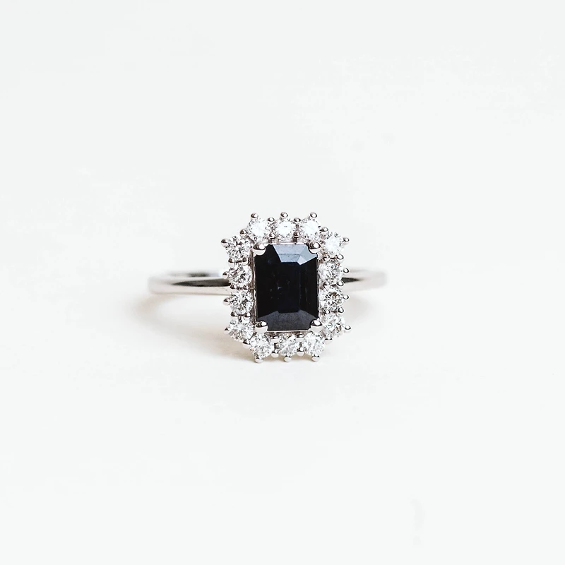 Diamond & Sapphire Halo Ring with 0.50ct TW  in 14KT White Gold