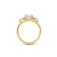 Three Stone Elongated Cushion Engagement Ring with 3.5 Carat Lab Created Diamond in 14kt Yellow Gold